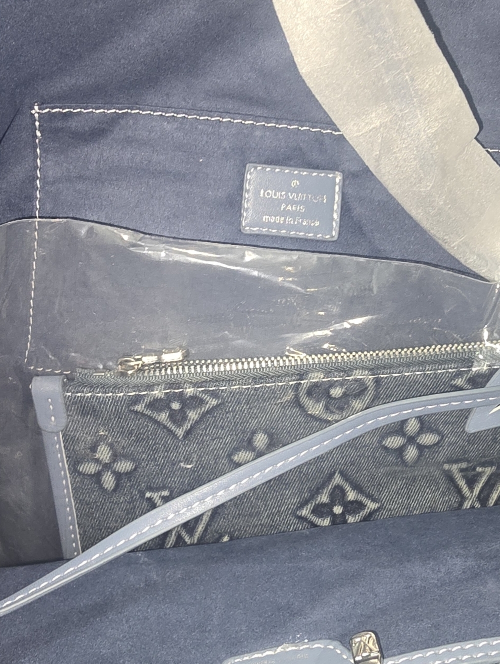 Cotton Denim Deluxe Embross Monogram Travel Everywear Tote Bag - Picture 16 of 16